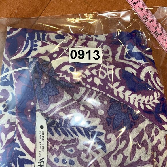 Zara Purple & White Paisley Button-Up Blouse With Beaded Cuffs M Medium - Picture 9 of 9